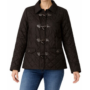 CHARTER CLUB Quilted Toggle Jacket Size L Classic Preppy Lightweight Coat Brown
